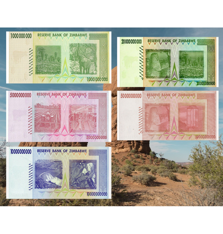 Zimbabwe Banknote Set 2008 Pick 83, 84, 85, 86, 87